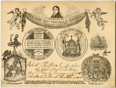 Sociedad de Abstinencia Total, tarjeta de compromiso de abstinencia total para Robert Thallow, 1845 de American School